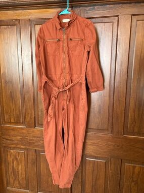 Lucky Brand Rust Tie Front Boiler Utility Zip Cotton Large Jumpsuit